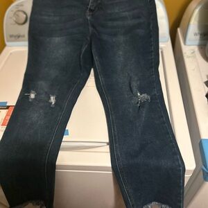 Royal Bones Dark Blue Distressed Cropped Pants